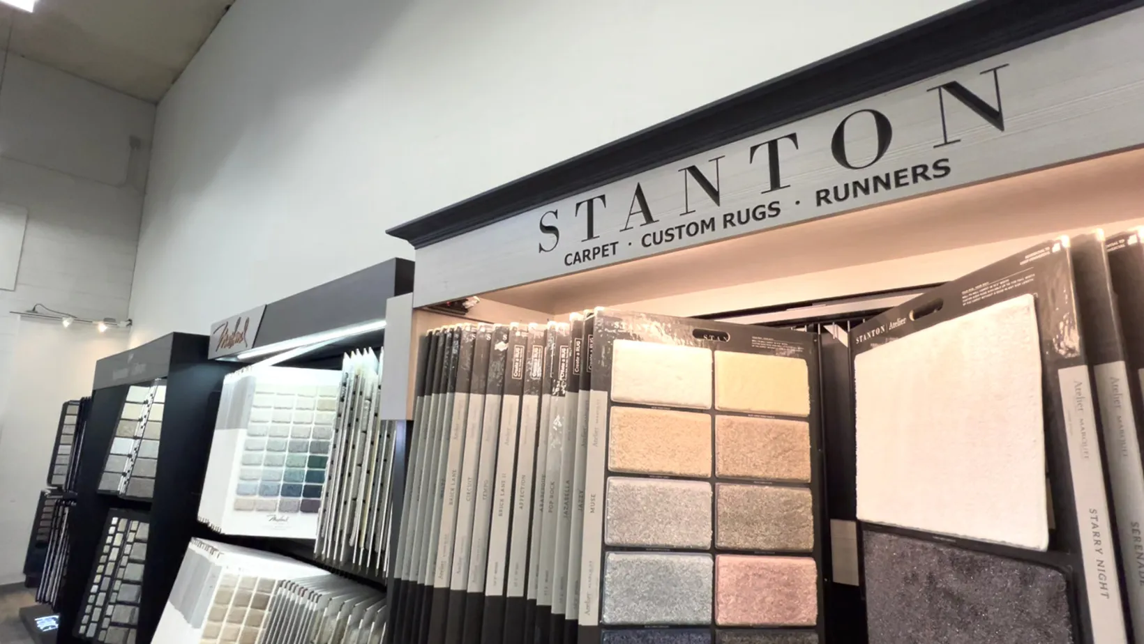 Flooring displays and sample boards inside the Carpet Depot showroom in Phoenix